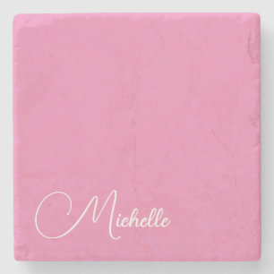 Professionele moderne handschriftnaam roze wit stenen onderzetter