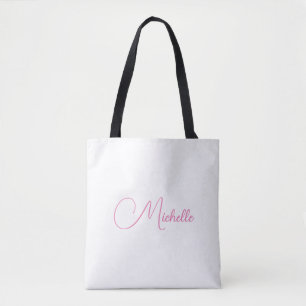Professionele moderne handschriftnaam roze wit tote bag