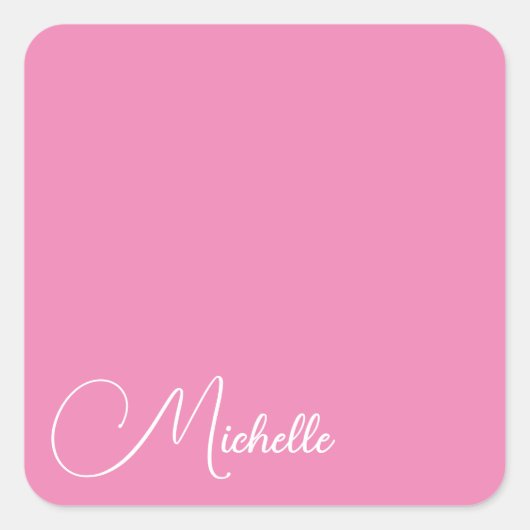 Professionele moderne handschriftnaam roze wit vierkante sticker (Voorkant)