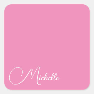 Professionele moderne handschriftnaam roze wit vierkante sticker