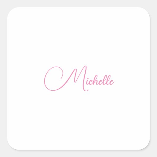 Professionele moderne handschriftnaam roze wit vierkante sticker (Voorkant)