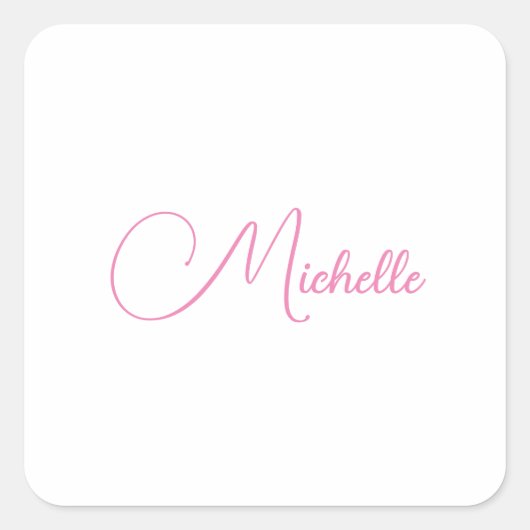 Professionele moderne handschriftnaam roze wit vierkante sticker (Voorkant)