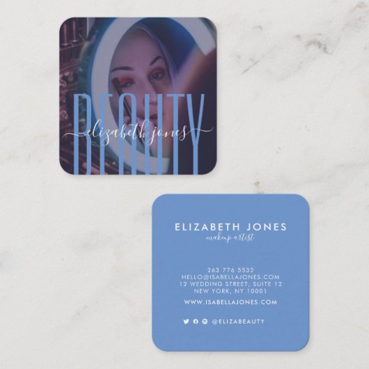 Professionele moderne handtekening Blauw en Witte  Vierkante Visitekaartje (Voorkant / Achterkant)