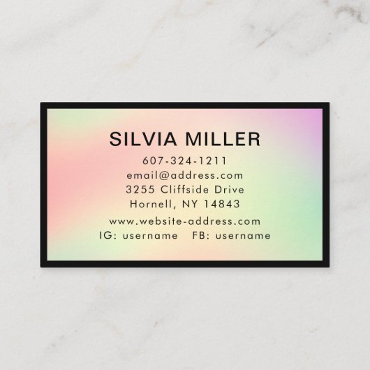 Professionele moderne holografische pasteelregenbo visitekaartje (Achterkant)