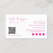 Professionele Moderne Hot Roze Minimalistische QR- Visitekaartje (Achterkant)