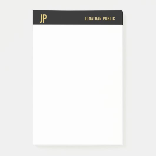 Professionele moderne Initialen zwart-wit Gold gra Post-it® Notes (Voorkant)