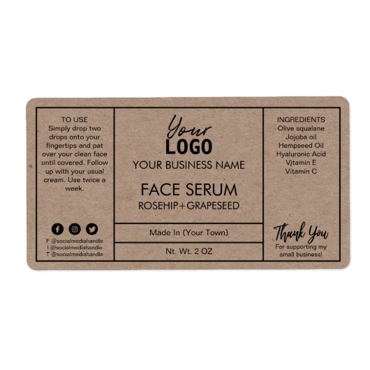 Professionele moderne Kraft Face Serum Labels (Voorkant)