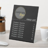 PROFESSIONELE MODERNE LOGO ZWARTE PRIJSLIJST SJABL RECLAMEBORD MET VOETSTUK (Insitu)