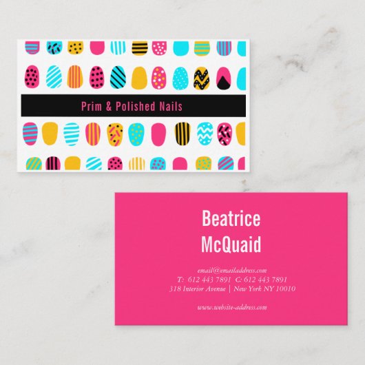 Professionele Moderne Meisje Roze Blauwgroen Nail  Visitekaartje (Voorkant / Achterkant)
