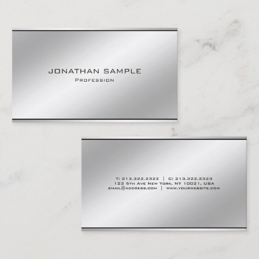 Professionele, moderne, minimale legant Silver Visitekaartje (Voorkant / Achterkant)