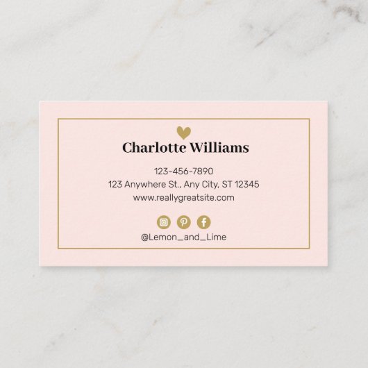 Professionele, moderne, minimale vrouwelijke Blush Visitekaartje (Achterkant)