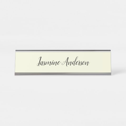 Professionele moderne minimalistische beige kleur bureau naambordje (Voorkant)