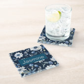 Professionele moderne minimalistische blauwe bloem glazen onderzetter (Schuin)