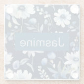 Professionele moderne minimalistische blauwe bloem glazen onderzetter (Achterkant)