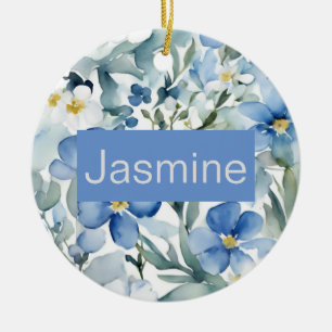 Professionele moderne minimalistische blauwe bloem keramisch ornament