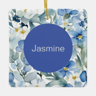 Professionele moderne minimalistische blauwe bloem keramisch ornament