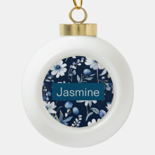 Professionele moderne minimalistische blauwe bloem keramische bal ornament