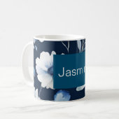 Professionele moderne minimalistische blauwe bloem koffiemok (Voorkant links)