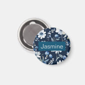 Professionele moderne minimalistische blauwe bloem magneet (Voorkant / Achterkant)