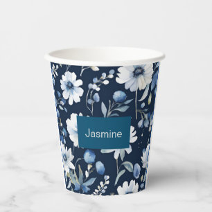 Professionele moderne minimalistische blauwe bloem papieren bekers