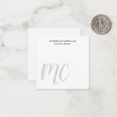 Professionele moderne minimalistische monogrammen notitiekaartje (Voorkant / Achterkant in situ)