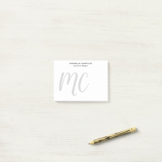 Professionele moderne minimalistische monogrammen post-it® notes (Op bureau)