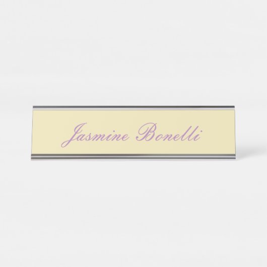 Professionele moderne minimalistische pastel beige bureau naambordje (Voorkant)
