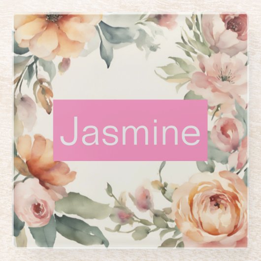 Professionele Moderne Minimalistische Rozen Bloeme Glazen Onderzetter (Voorkant)