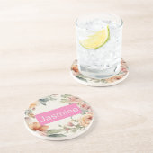 Professionele Moderne Minimalistische Rozen Bloeme Zandsteen Onderzetter (Zijkant)