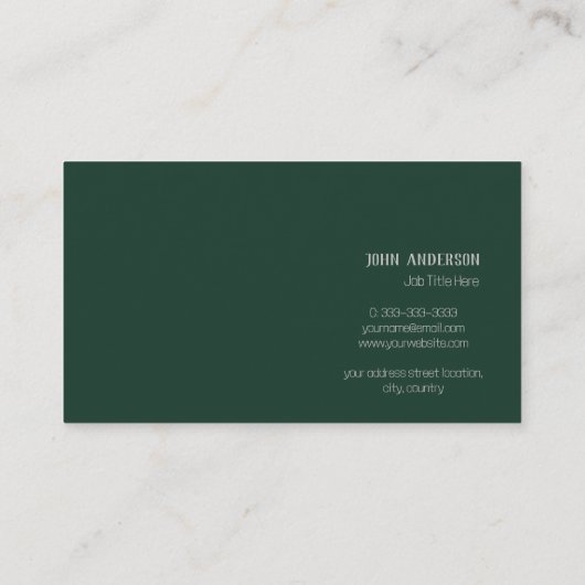 Professionele moderne minimalistische smaragdgroen visitekaartje (Achterkant)