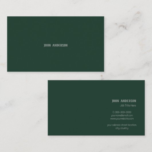 Professionele moderne minimalistische smaragdgroen visitekaartje (Voorkant / Achterkant)