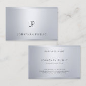 Professionele Moderne Monogram Glamour Silver Look Visitekaartje (Voorkant / Achterkant)