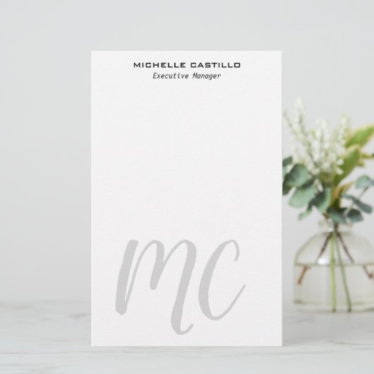 Professionele Moderne Monogram Minimalistische Briefpapier (Staand voorkant)