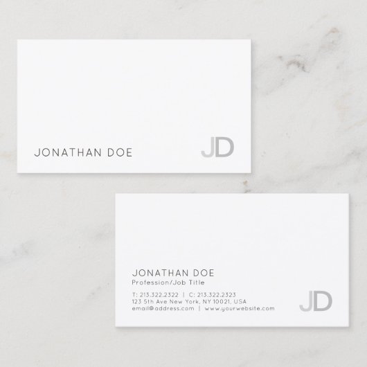 Professionele, moderne monogram witte plaat visitekaartje (Voorkant / Achterkant)