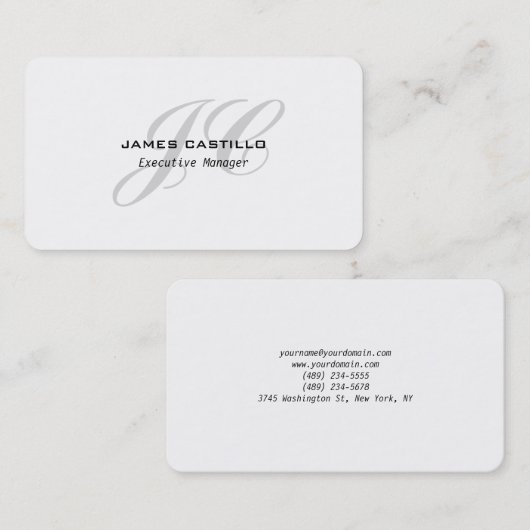 Professionele moderne Premium Gray Monogrammen Visitekaartje (Voorkant / Achterkant)