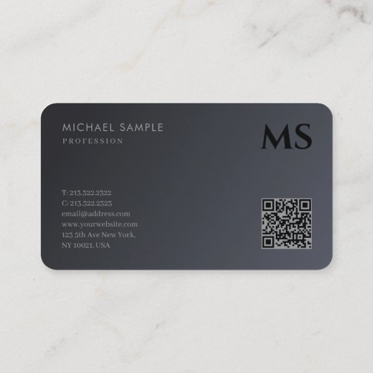 Professionele moderne QR-code Elegant zwart monogr Visitekaartje (Achterkant)