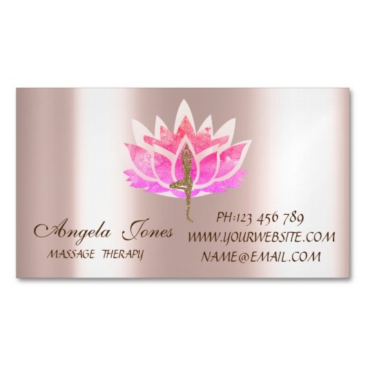 Professionele Moderne Roze Lotus Bloem Yoga Meisje Magnetisch Visitekaartje (Voorkant)