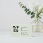Professionele moderne Sage Green QR-code Visitekaartje (Staand voorkant)