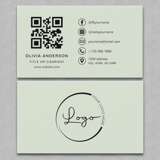 Professionele moderne Sage Green QR-code Visitekaartje