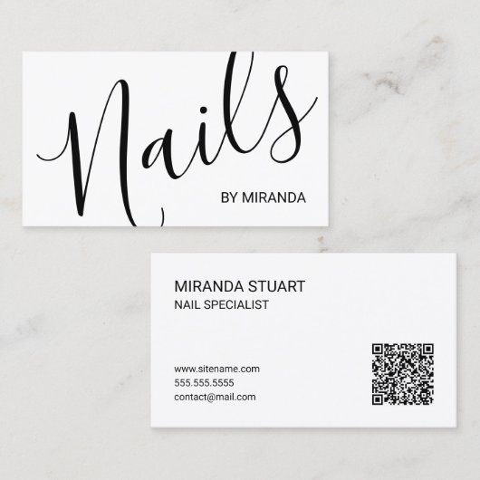 Professionele Moderne Script Nagelsalon Visitekaartje (Voorkant / Achterkant)
