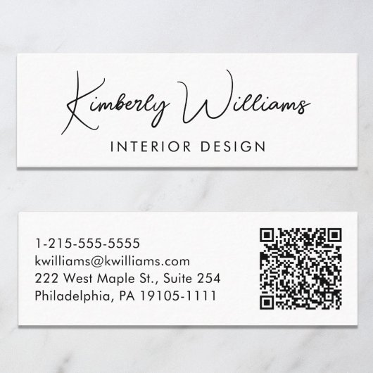 Professionele moderne Script QR-code Mini Visitekaartje