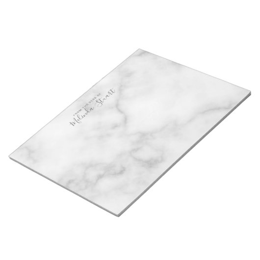 Professionele moderne script witte marmer notitieblok (Schuin)