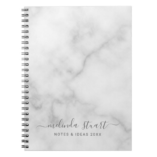 Professionele moderne script witte marmer notitieboek (Voorkant)