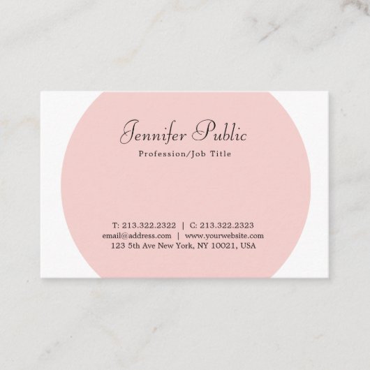 Professionele moderne Sjabloon elegant Blush Pink Visitekaartje (Voorkant)