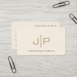 Professionele Moderne Sjabloon Monogram Luxe Crème Visitekaartje