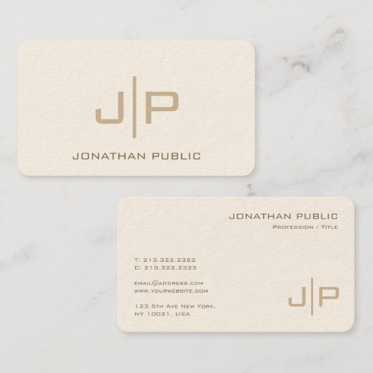 Professionele Moderne Sjabloon Monogram Luxe Crème Visitekaartje (Voorkant / Achterkant)