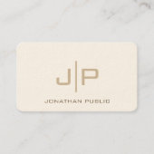 Professionele Moderne Sjabloon Monogram Luxe Crème Visitekaartje (Voorkant)