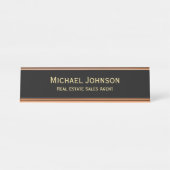 Professionele moderne stijlvolle zwarte gouden naa bureau naambordje (Voorkant)