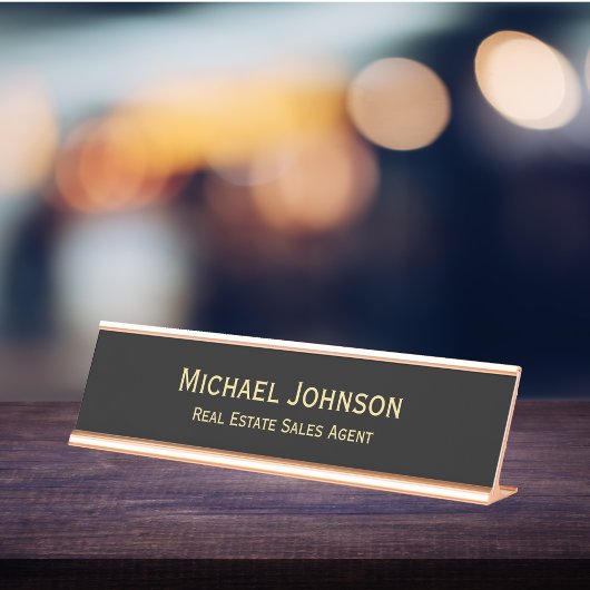 Professionele moderne stijlvolle zwarte gouden naa bureau naambordje