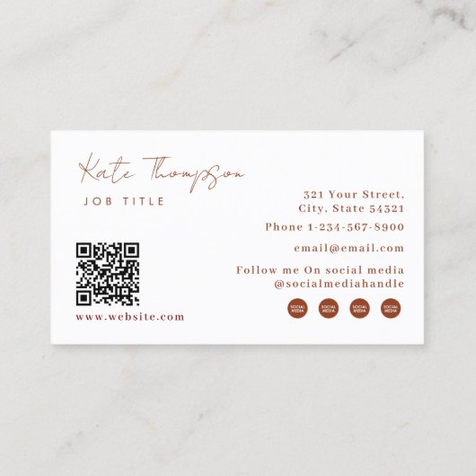 Professionele moderne terracotta minimalistische Q Visitekaartje (Achterkant)